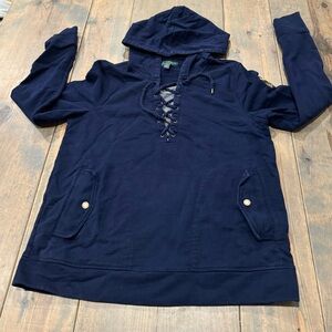 LRL Lauren Jeans Women’s Navy Blue Pullover Lace Up Hoodie Sweatshirt Cotton M